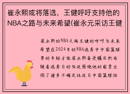 崔永熙或将落选，王健呼吁支持他的NBA之路与未来希望(崔永元采访王健林)