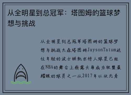 从全明星到总冠军：塔图姆的篮球梦想与挑战