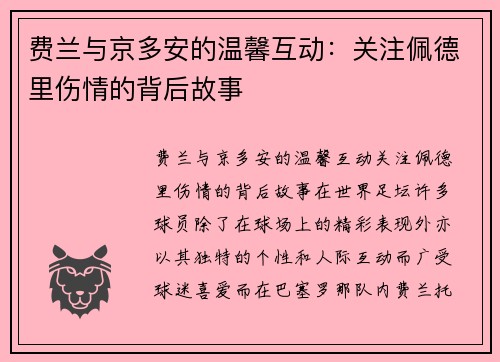 费兰与京多安的温馨互动：关注佩德里伤情的背后故事