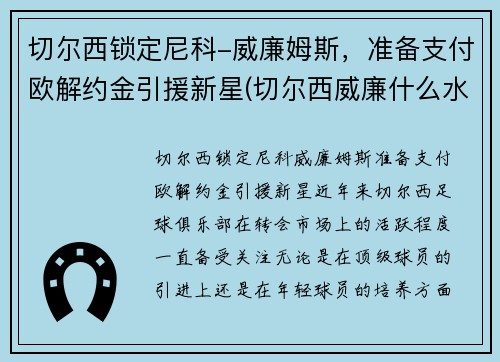 切尔西锁定尼科-威廉姆斯，准备支付欧解约金引援新星(切尔西威廉什么水平)